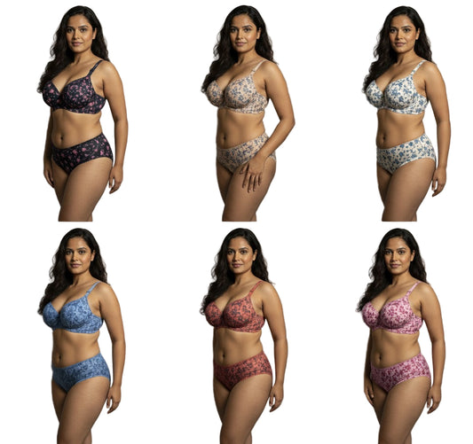Flouring Padded Push-Up Bra & Panty Set – Flower Print