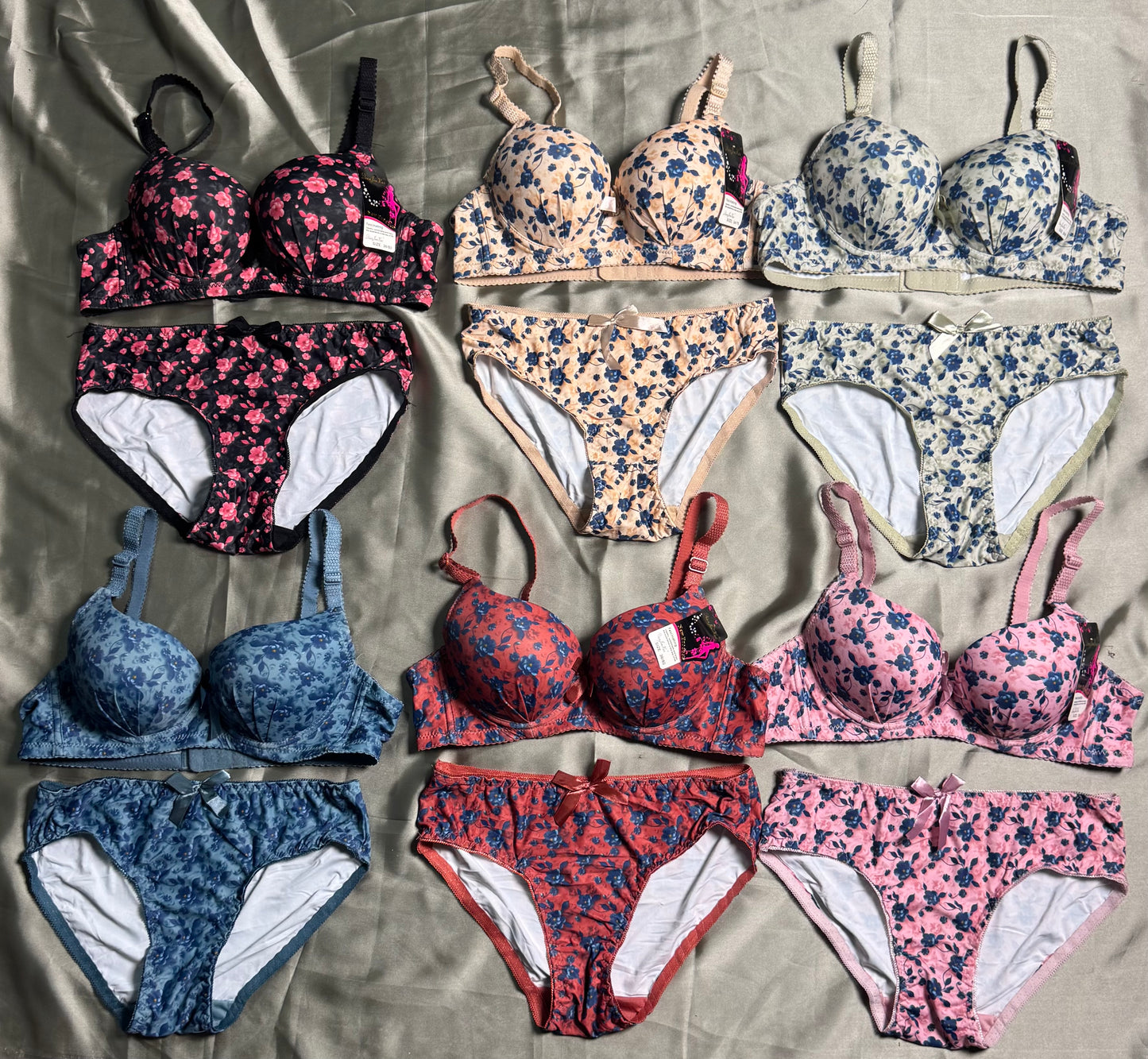 Flouring Padded Push-Up Bra & Panty Set – Flower Print