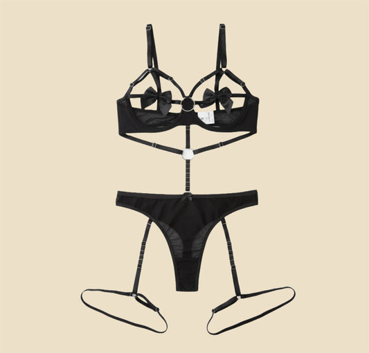 Lingerie Set with Bows and Garters
