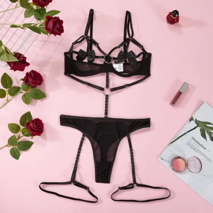 Lingerie Set with Bows and Garters