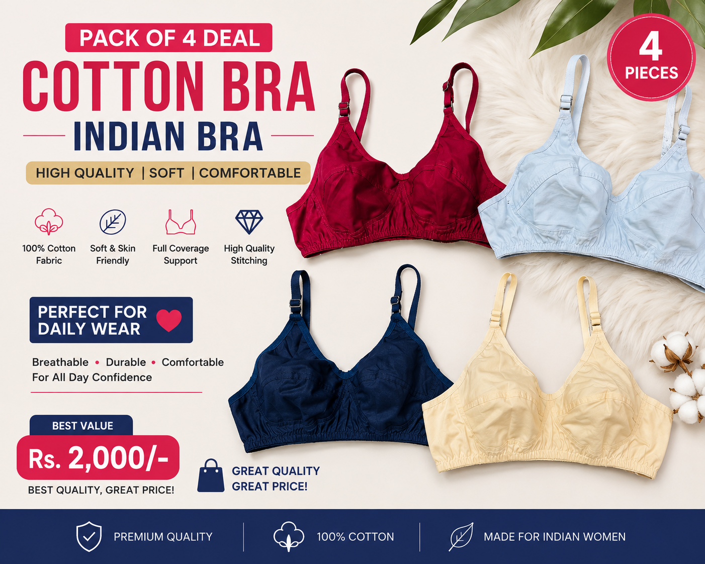 4 deal | Cotton bra | Indian bra | Premium stuff